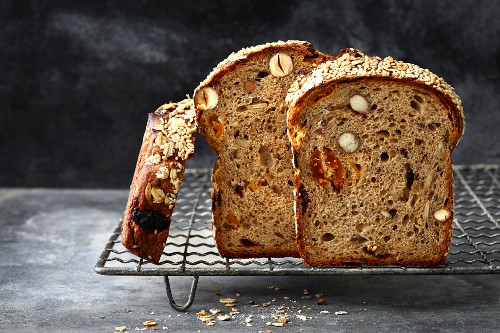 Fruit loaf with dried apricots, cherries and plums