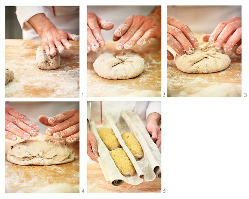 Date bread with couscous being made