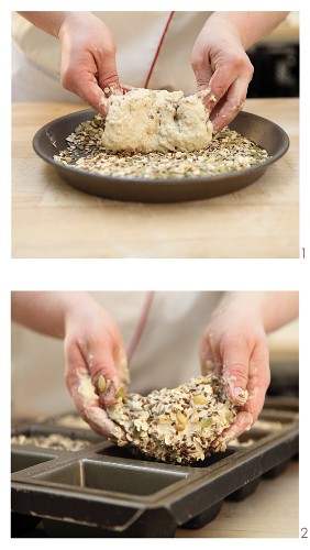 Stone age bread with kernels and seeds being made (Paleo)