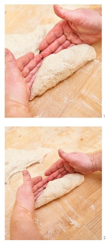 White spelt 'Dinkel-Seelen' rolls (Swabia, Germany) being shaped