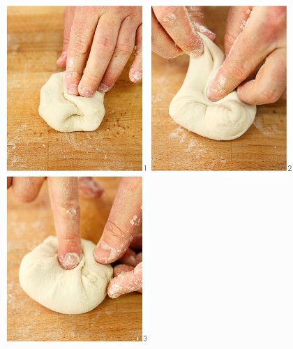 Round bread rolls being shaped
