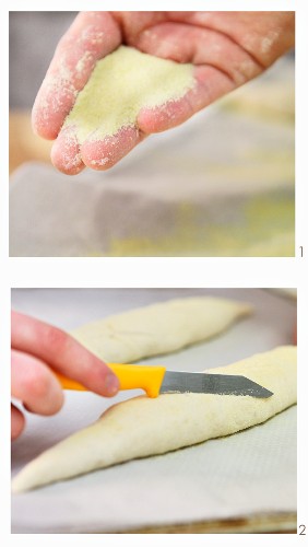 Rustic-style baguettes being shaped