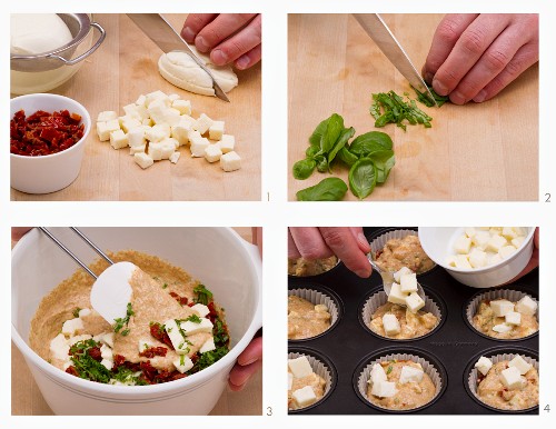 Mozzarella-Muffins mit getrockneten Tomaten backen