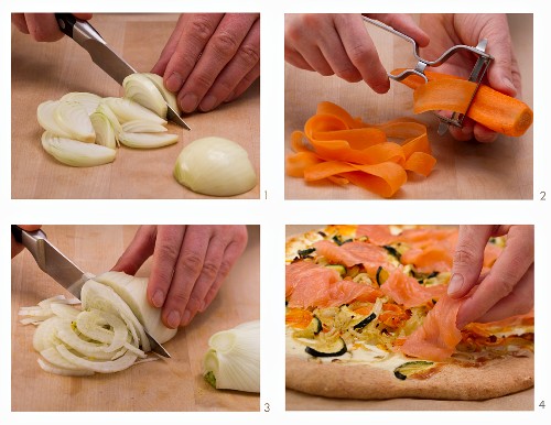 How to make yeast flatbread with smoked salmon and vegetables