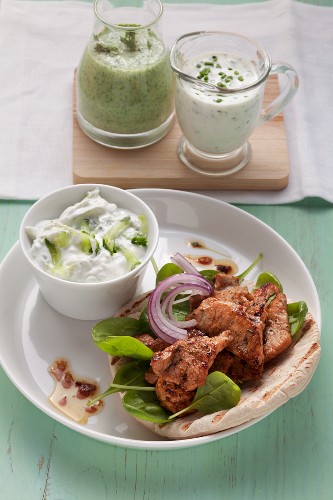 Gyros, pita bread and tzatziki