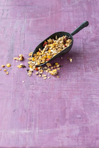 Homemade lupin granola with goji berries and amaranth