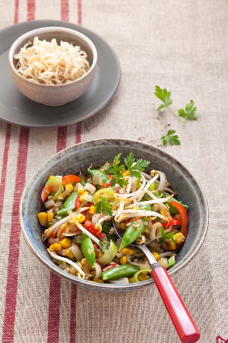 Vegetarian stir-fried vegetables with shoots