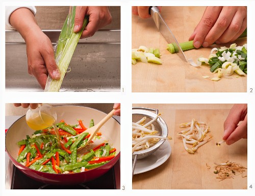 Vegetarische Gemüsepfanne mit Sprossen zubereiten