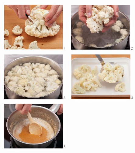 Preparing cauliflower with breadcrumbs