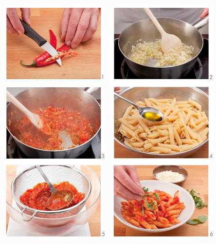 Penne all'arrabbiata being made