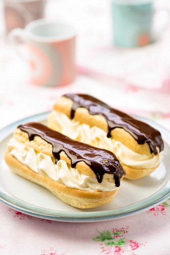 Eclairs with chocolate coating