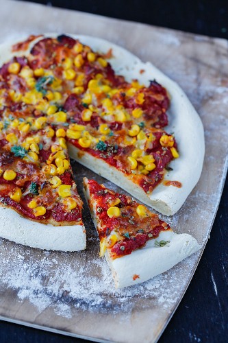 Gluten free pizza with corn and thyme