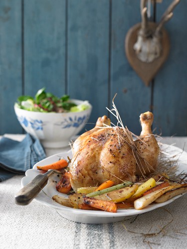 Bavarian chicken served with herb-hay
