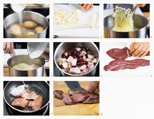 Kalbsleber mit Rotweinschalotten und Kartoffelpüree zubereiten