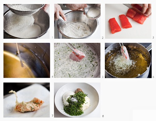 How to make salmon tempura with herb sauce