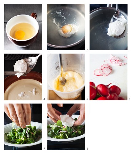 Feldsalat mit Radieschen und pochiertem Ei zubereiten