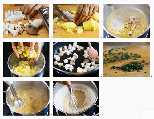 Steinpilzsuppe mit Kartoffeln zubereiten