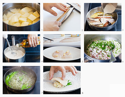 Petersfisch auf Kartoffelpüree mit Zuckerschoten zubereiten