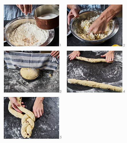 Classic yeast braid loaf with raisins being made