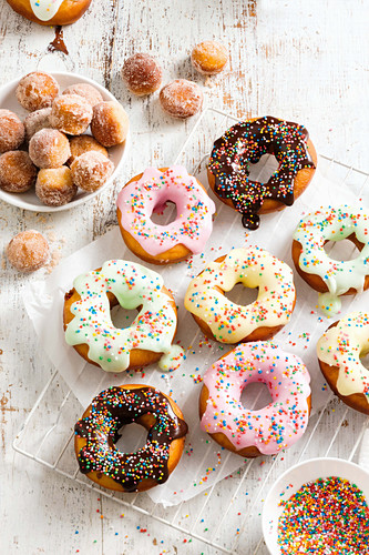 Colourful doughnuts and cinnamon balls