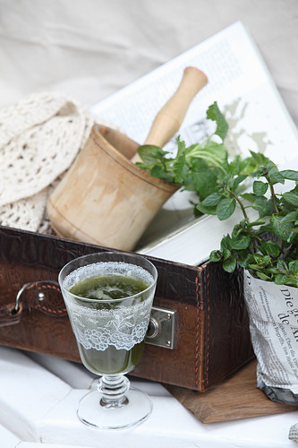 A herbal drink in a glass