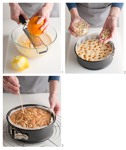 Einen Pinienkern-Zitrus-Kuchen mit Rosmarin backen