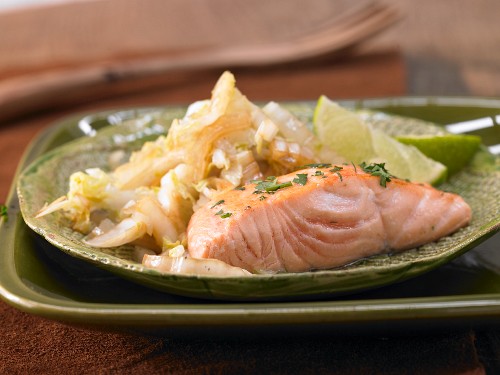 Fried salmon with Chinese cabbage