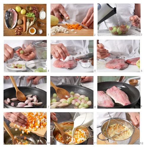 Karpfenfilet mit Karamell-Trauben zubereiten