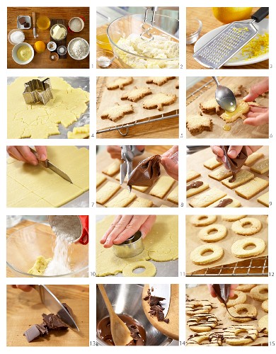 Biscuits being made with oranges, nougat and coconut