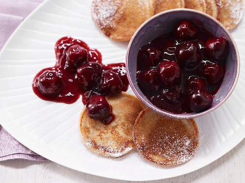 Quark pancakes with spiced cherry compote