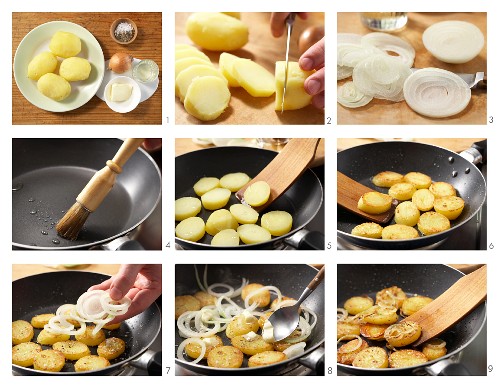 Hausgemachte Bratkartoffeln mit Zwiebeln zubereiten