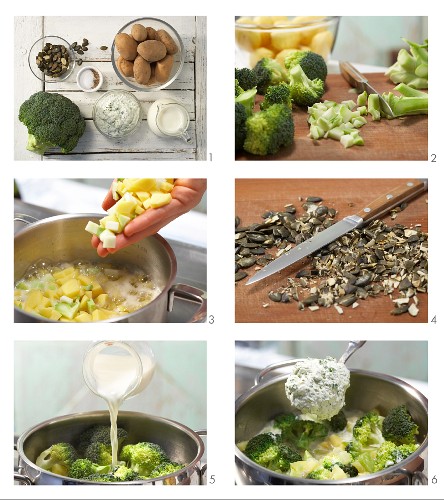 How to prepare potatoes ina creamy sauce with broccoli and pumpkin seeds