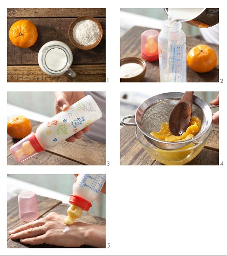 Mandarinen-Trinkbrei in Babyflasche zubereiten