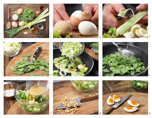 How to prepare green egg salad with peanuts