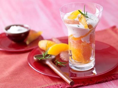 Grapefruit and orange salad with rosemary quark and maple syrup