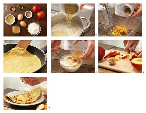 Hirse-Omelett mit Nektarinen zubereiten
