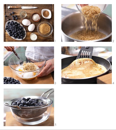 How to prepare a coconut and rice omelette with blueberries