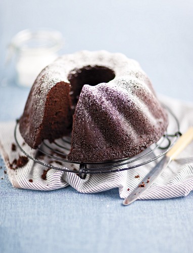 Chocolate and sour cream Bundt cake with icing sugar