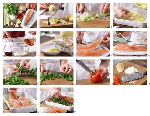 How to prepare herb-coated trout fillets on a bed of vegetable gratin