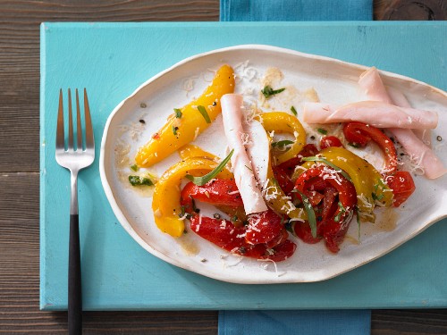 Marinated peppers with turkey breast ham