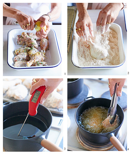 Deep-fried chicken being made