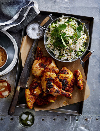 Ayam Percik (Malaysian barbecued chicken with kerabu rice salad)