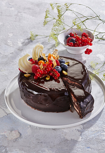 Chocolate cream cake with chocolate icing