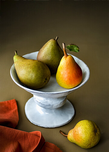 Still life with different kinds of pears