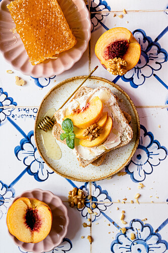 Toast with cream cheese and peach