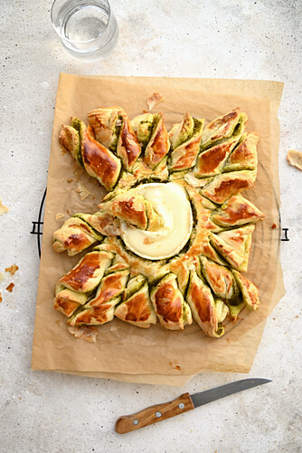 Pull apart bread stuffed with pesto and camembert cheese