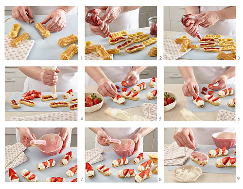 Baking eclairs with strawberries