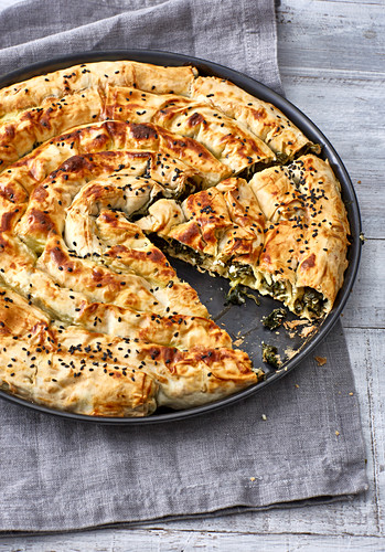 Borek spiral with spinach and feta cheese (Turkey)