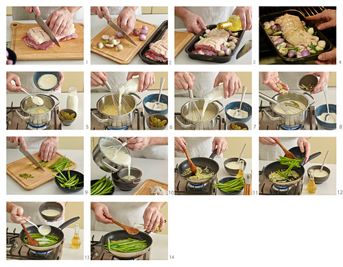 Schweinebauch mit grünen Bohnen im Ofen zubereiten
