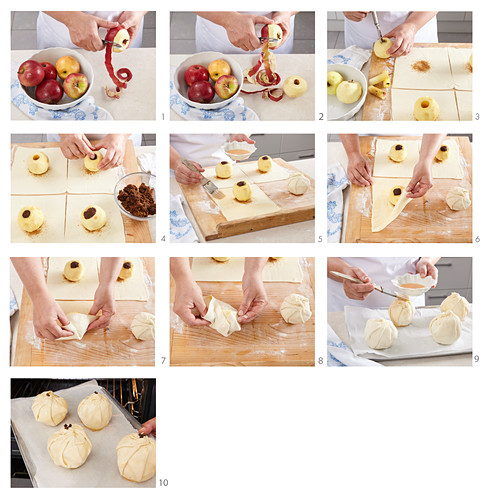 Baked apples in French pastry, step by step